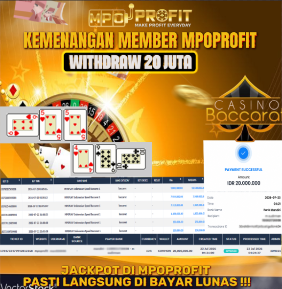 MPOPROFIT JACKPOT LIVE CASINO! KEMENANGAN MURNI DI (MPOPLAY INDONESIAN SPEED BACCARAT 1 TOTAL 20.000.000,- LUNAS)